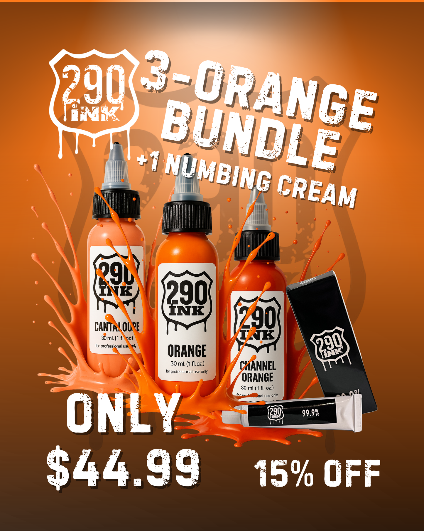 3-set ORANGE + 1 Numbing Cream Bundle: Cantaloupe, Orange, Channel Orange (1oz ea)