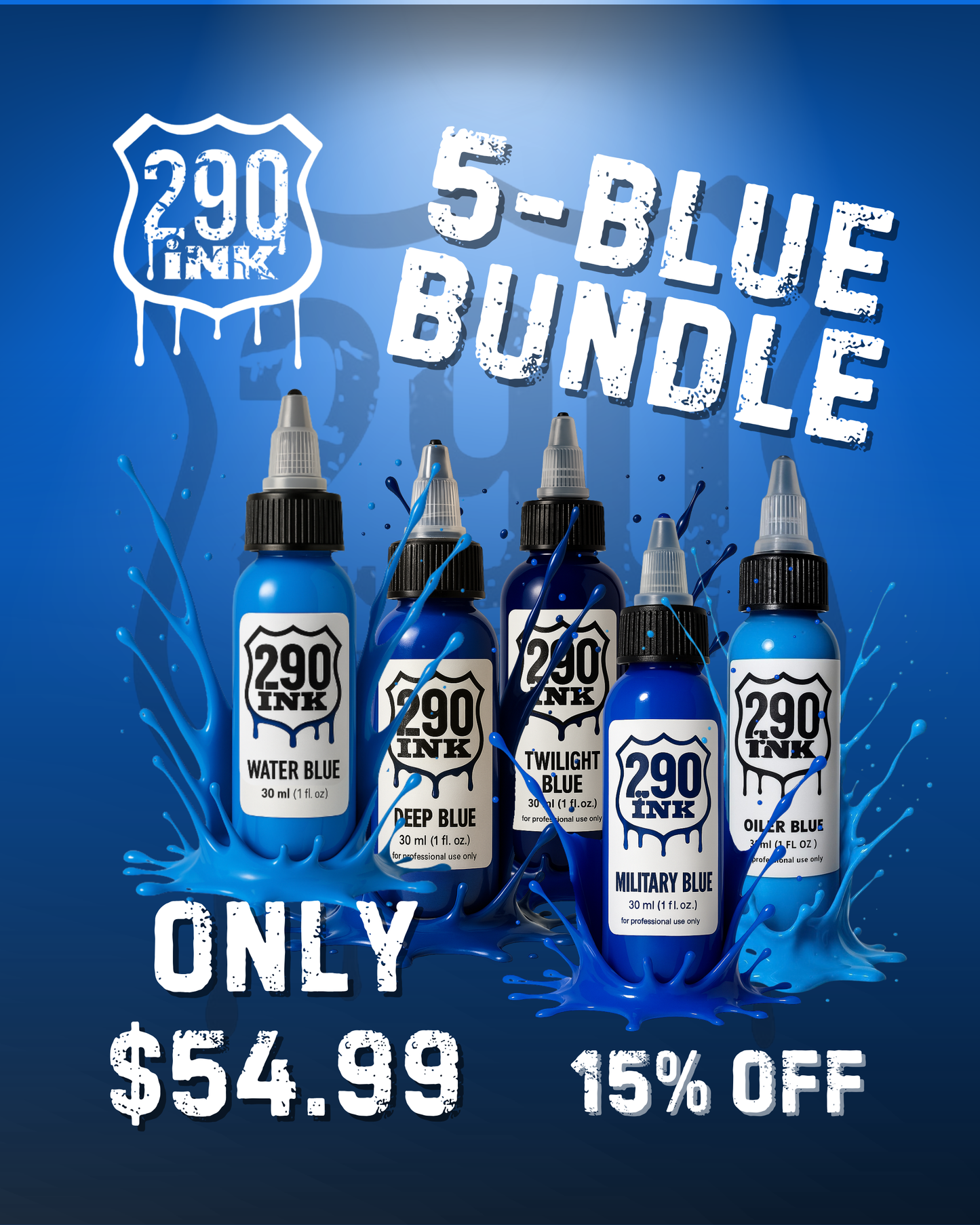 5-set BLUE Bundle: Twilight Blue, Military, Deep Blue, Oiler Blue, Water Blue (1oz ea)