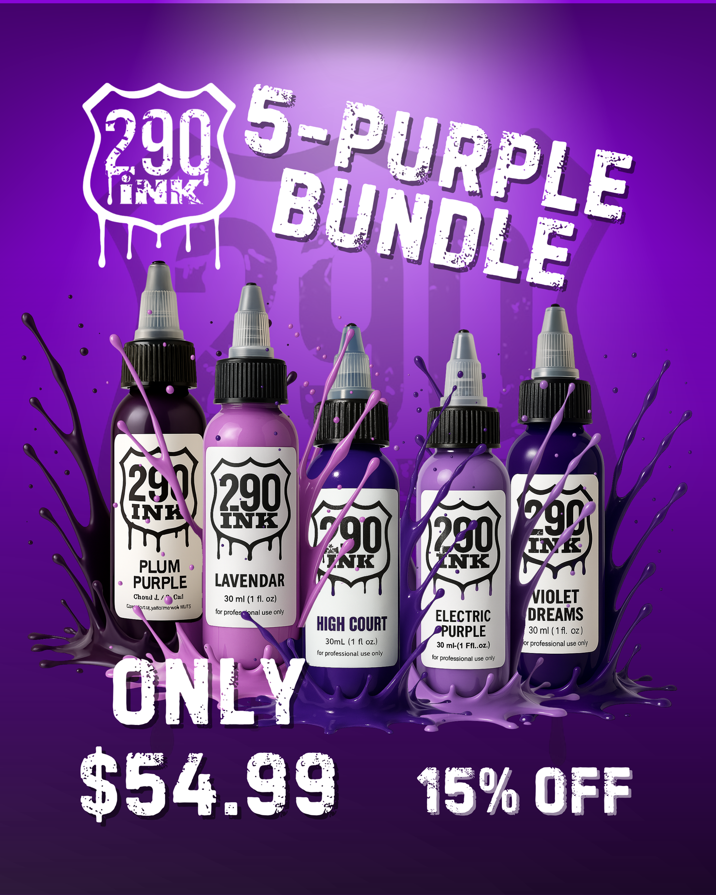 5-set PURPLE Bundle: Plum Purple, Lavender, High Court, Electric Purple, Violet Dreams (1oz ea)