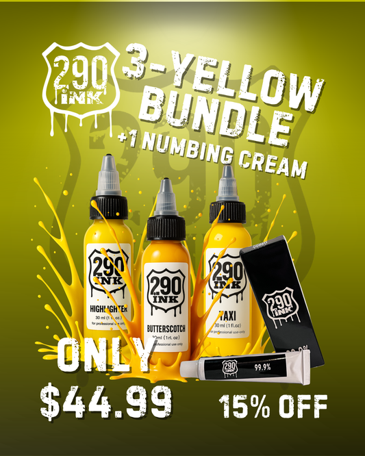 3-set YELLOW + 1 Numbing Cream Bundle: Highlighter, Butterscotch, Taxi (1oz ea)