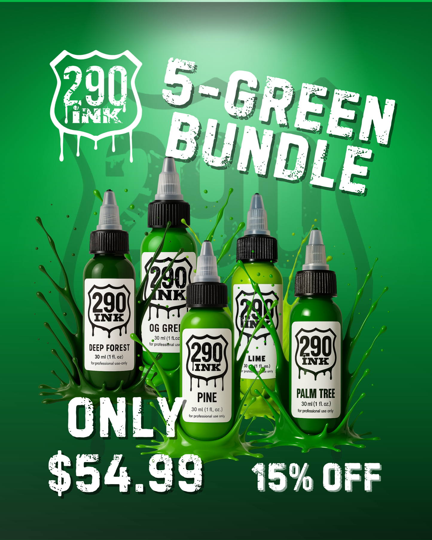 5-set GREEN Bundle: Deep Forest, OG Green, Pine, Palm Tree, Lime (1oz ea)