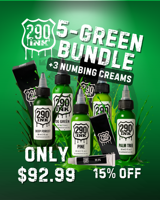 5-set GREEN +3 Numbing Cream Bundle: Deep Forest, OG Green, Pine, Palm Tree, Lime (1oz ea)