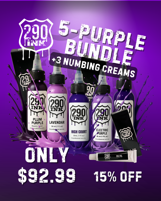 5-set PURPLE + 3 Numbing Cream Bundle: Plum Purple, Lavender, High Court, Electric Purple, Violet Dreams (1oz ea)