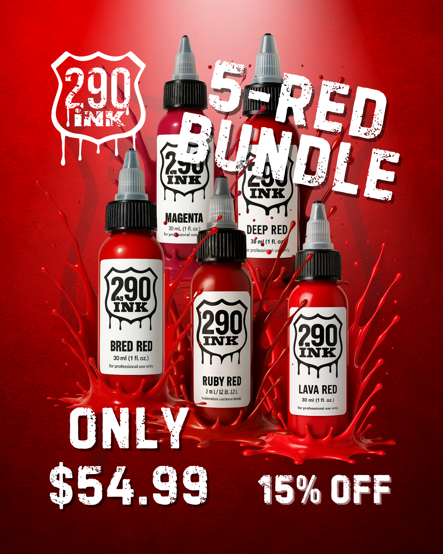 5-set RED Bundle: Bred Red, Magenta, Ruby Red, Lava Red, Deep Red (1oz ea)