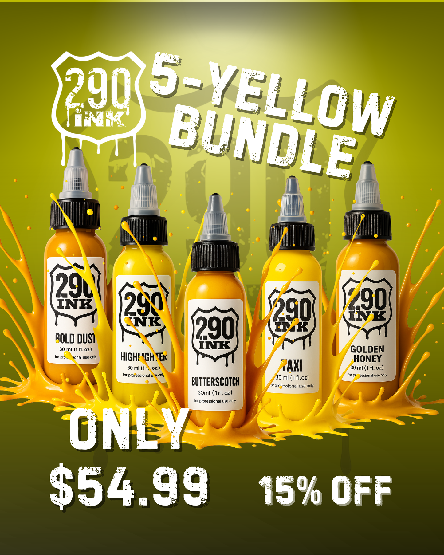 5-set YELLOW Bundle: Gold Dust, Highlighter, Butterscotch, Taxi, Golden Hunny(1oz ea)