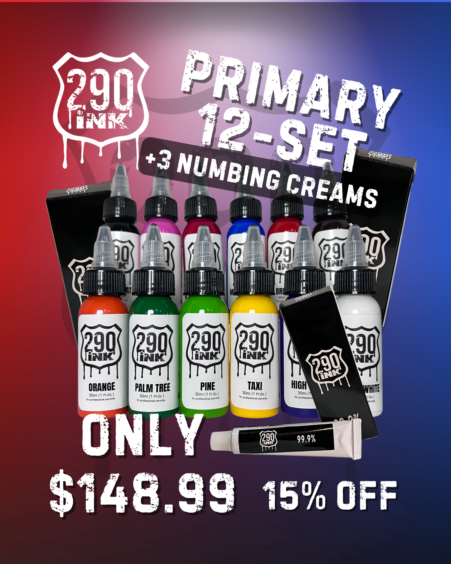 Primary 12-set (1oz) + 3 Numbing Cream Bundle